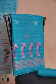 Effortless Essence Teal Muga Silk Unstitched Suit Set